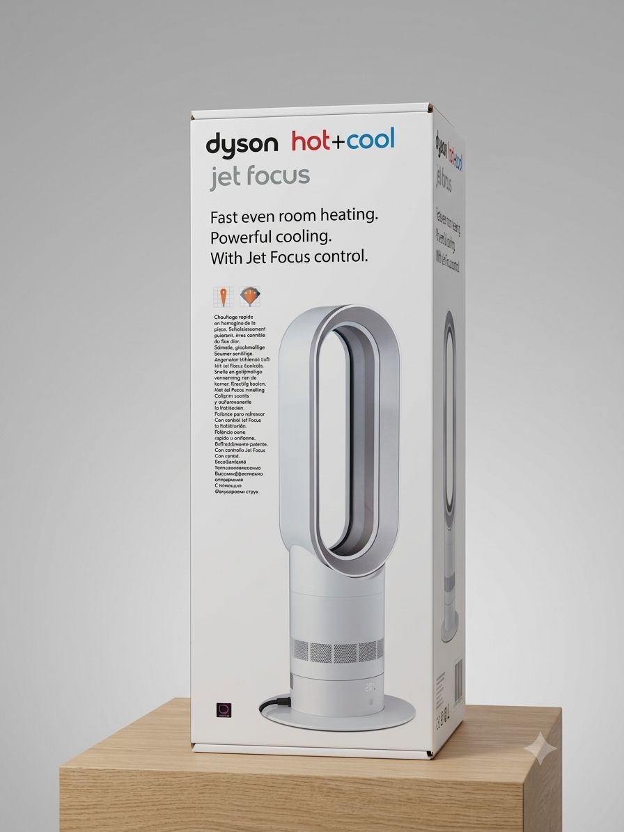 Dyson Hot Cool Jet Focus fanı beyaz gümüş kutu