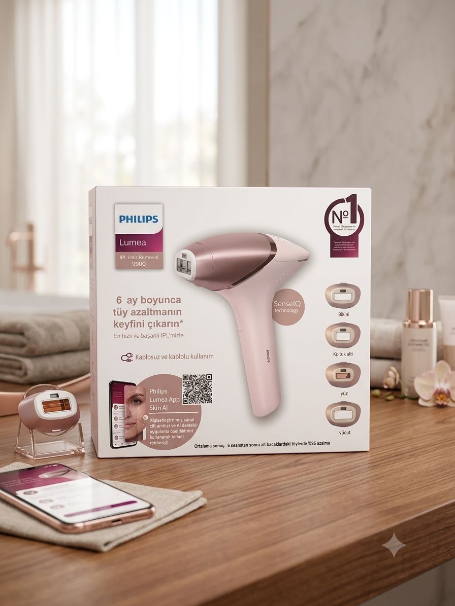 Philips Lumea IPL 9900 tüy alma cihazı pembe kutu
